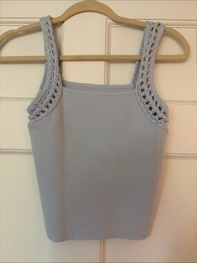 aerie Light Blue Ribbed Tank with Crochet-Strap Detail